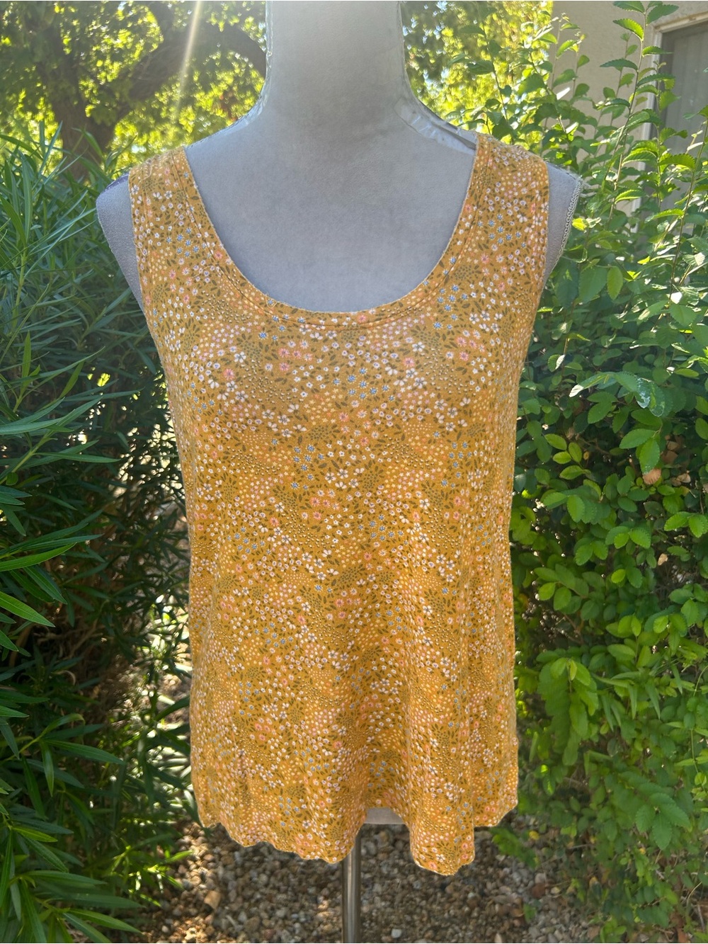SO Mustard Floral Scoop Neck Tank Top